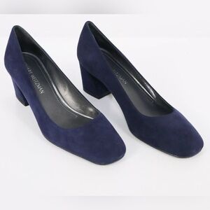 Stuart Weitzman Pumps Marymid Women 10  Suede Leather Navy Blue Block Heel $385
